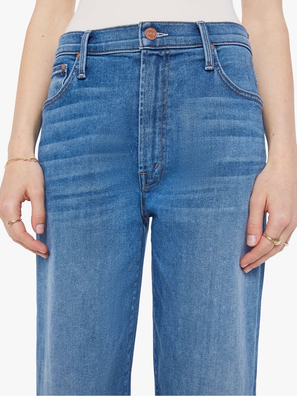 MOTHER Straight Leg Jeans in Medium Blue Wash